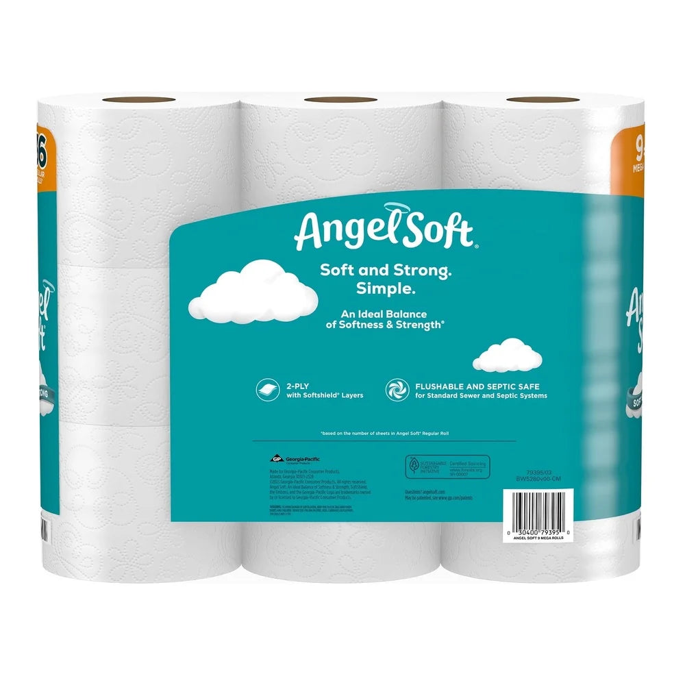 Household Embossed 2-Ply Toilet Paper 9 Mega Rolls 320 Sheets per Roll Soft Strong Septic Safe Perforated Long Lasting
