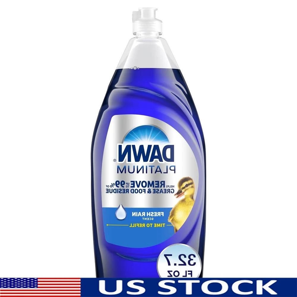 Platinum Dish Soap Liquid 32.7oz Grease Removal Power 4X Faster Fresh Rain Dishwashing Liquid 99% Food Residue Cleaner Multi