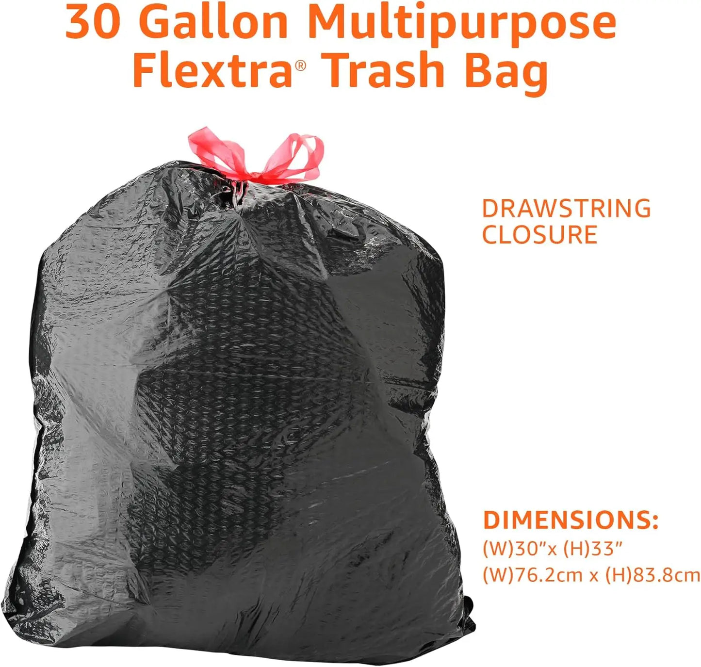 30 Gallon Heavy-Duty Drawstring Trash Bags, 50 Count - Multipurpose & Tear-Resistant for Easy Use