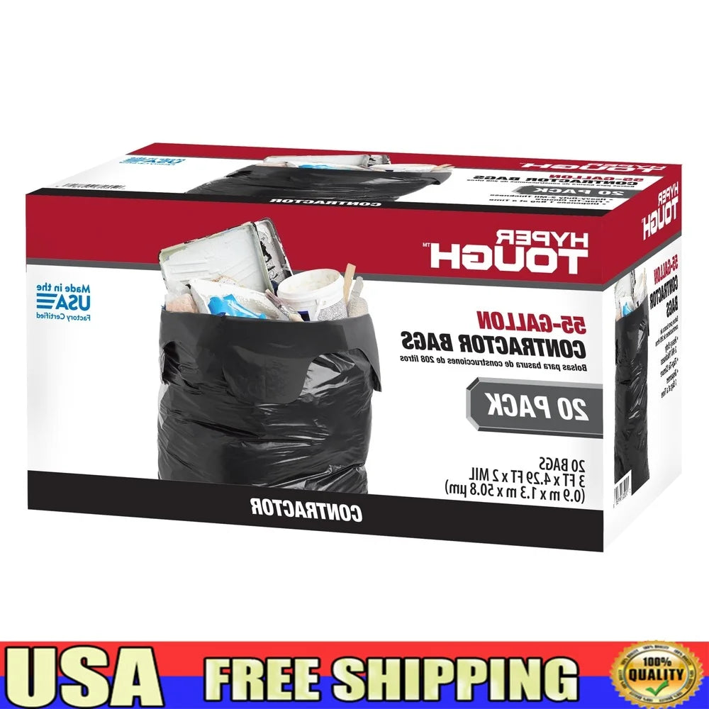 Heavy Duty 55 Gallon Contractor Trash Bags 20 Count Flap Tie Closure Puncture Tear Resistant Versatile Cleanup Bags