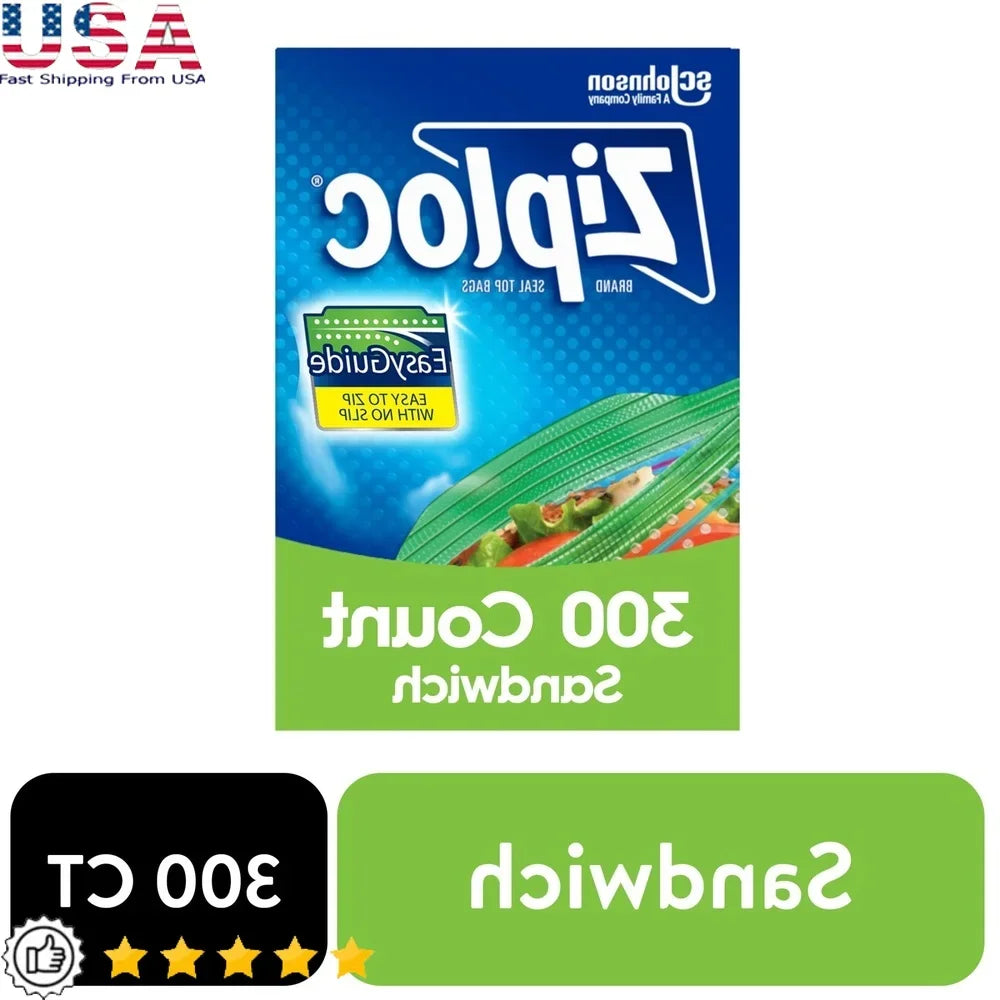 Reusable Sandwich Bags 300 Count Grip n Seal Technology Easy Open Tabs Non Slip Textured Grips Ideal Lunches Picnics Storage