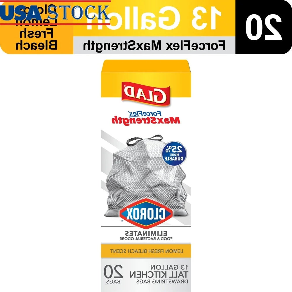 ForceFlex MaxStrength Kitchen Trash Bags 13 Gallon Drawstring Scented Odor Control Leakproof Tear Resistant Durable 20 Bags