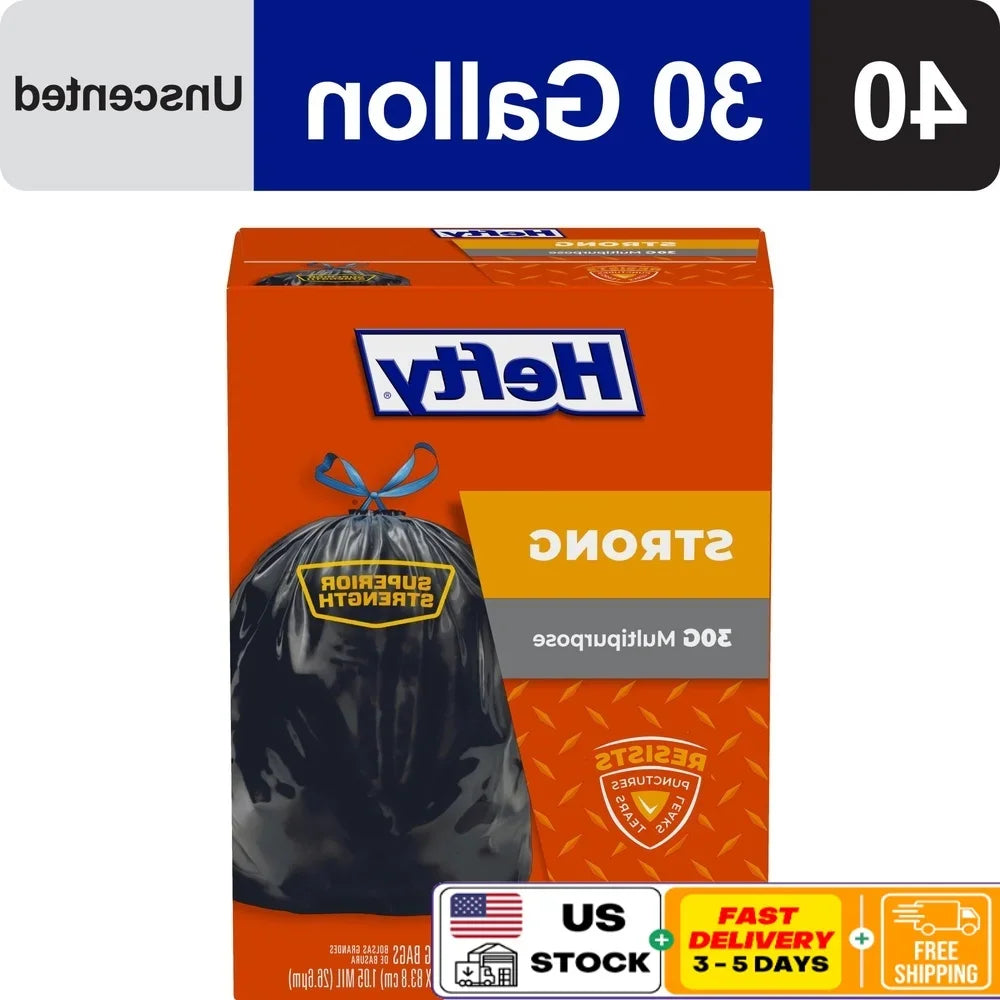 Strong Large Trash Bags 30 Gallon Heavy Duty Drawstring Unscented Puncture Resistant Multipurpose Black Garbage Bags 40 Count