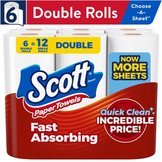 Paper Towels Choose-A-Sheet 6 Double Rolls Lint-Free Absorbent Disposable Sheets FSC Certified Perforated Kitchen Cleaning