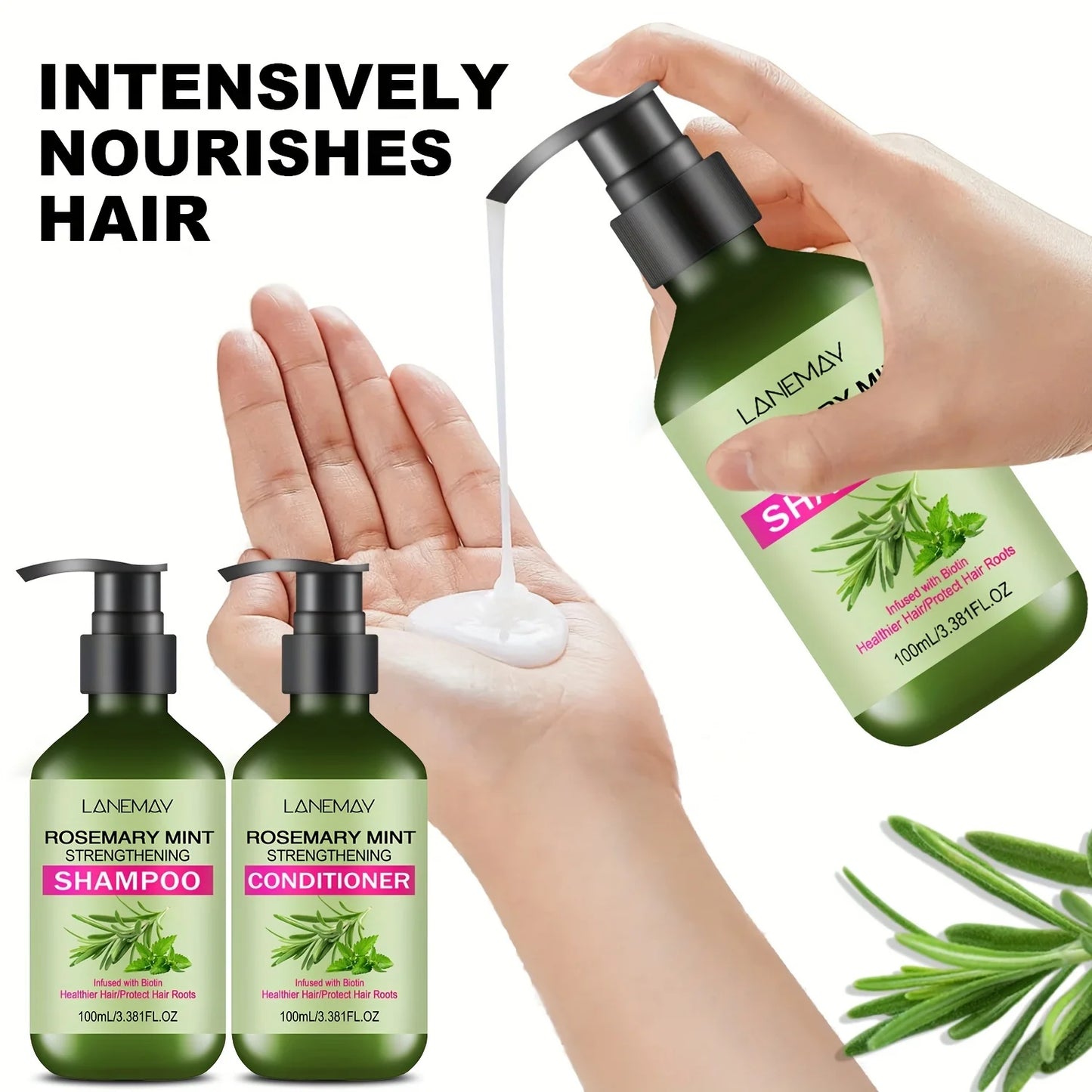 2PCS Rosemary Mint Strengthening Shampoo and Conditioner Set, Moisturizing with Rosemary Extract for Healthier, Stronger Hair