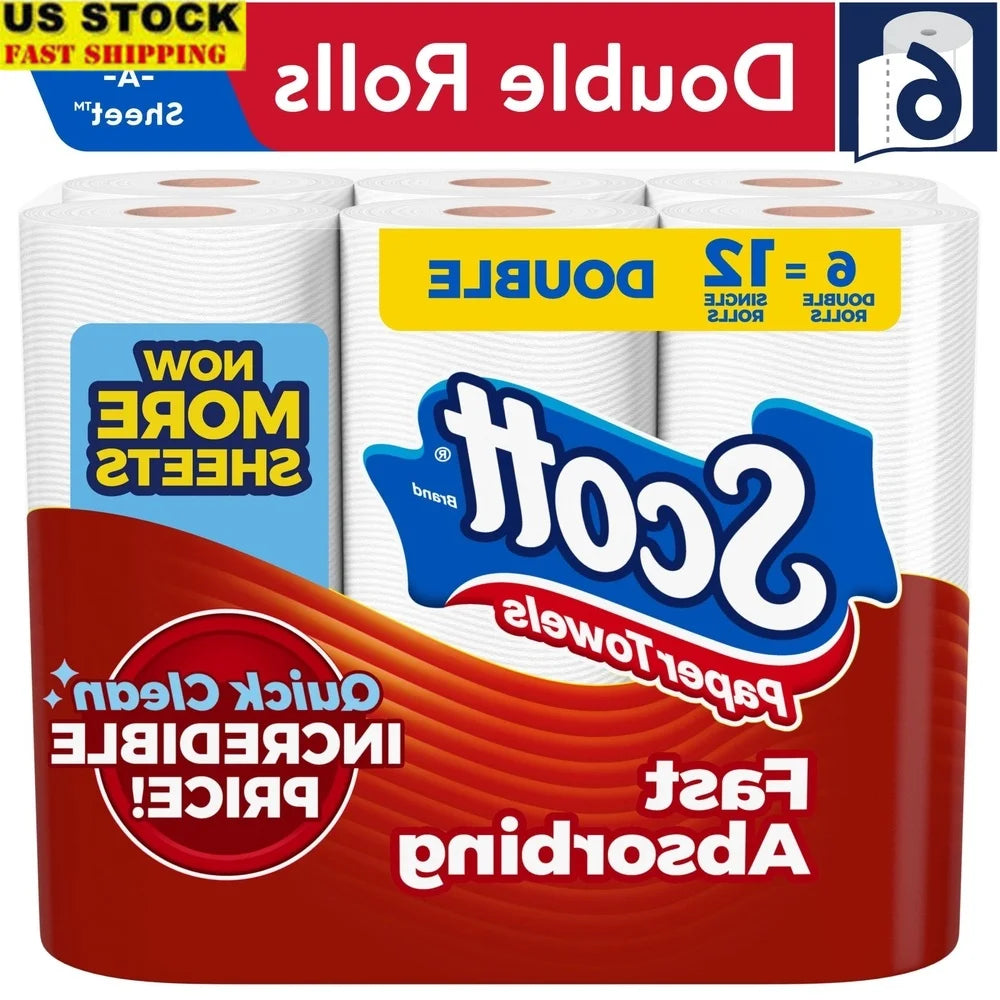 Paper Towels Choose-A-Sheet 6 Double Rolls Lint-Free Absorbent Disposable Sheets FSC Certified Perforated Kitchen Cleaning