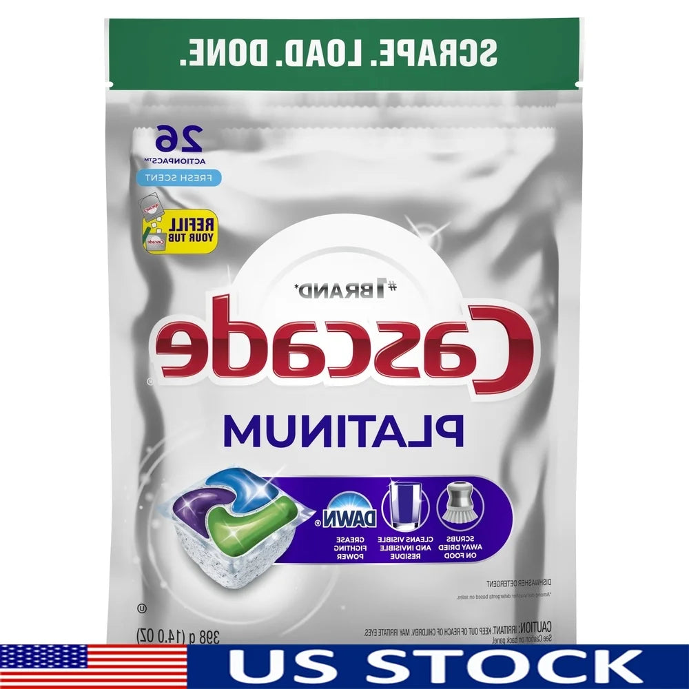Platinum Dishwasher Pods ActionPacs Fresh Dish Detergent Premeasured Enzyme Clean No Prewash Sparkling Dishes 26 Count