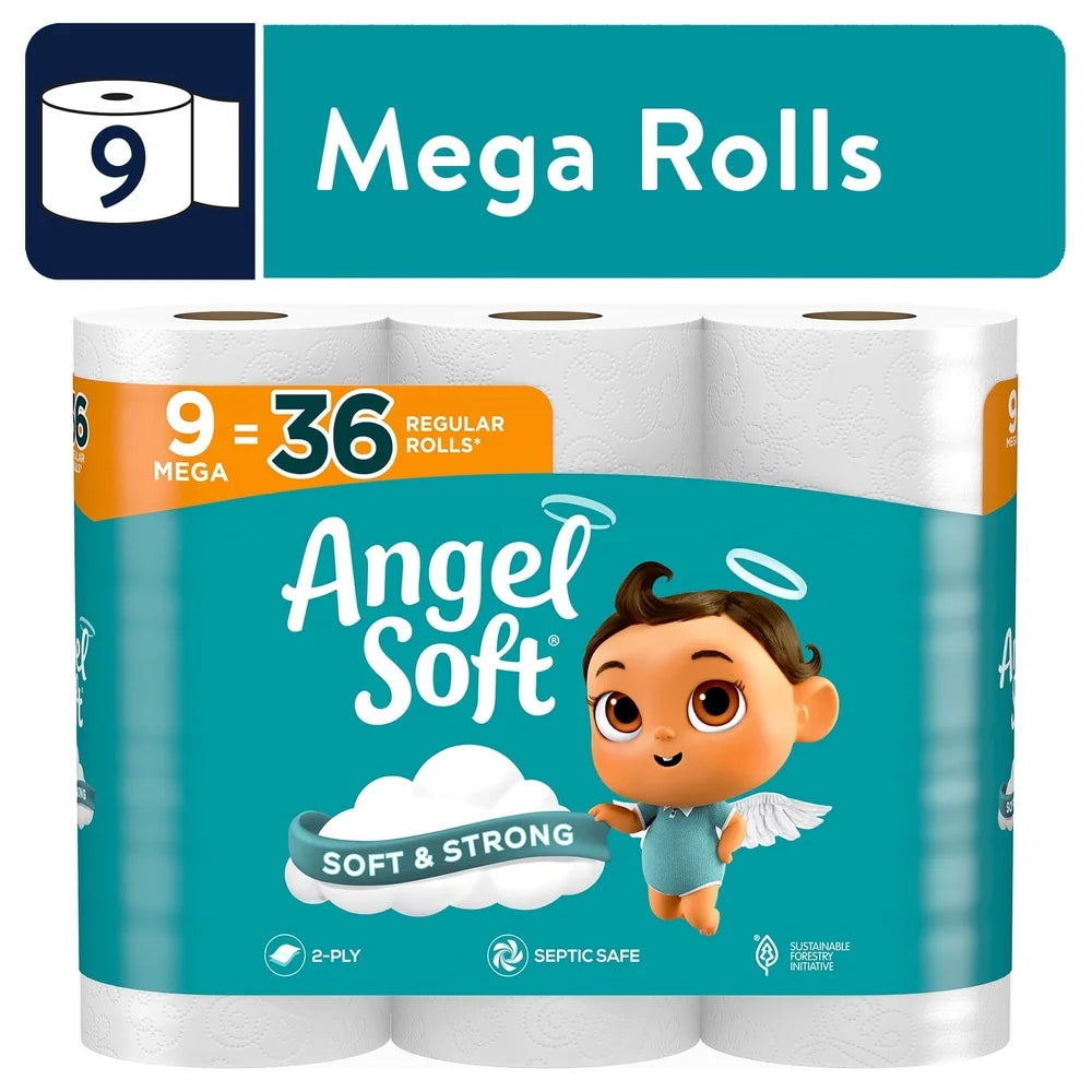 Household Embossed 2-Ply Toilet Paper 9 Mega Rolls 320 Sheets per Roll Soft Strong Septic Safe Perforated Long Lasting