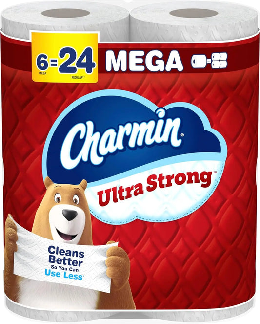Ultra Strong Toilet Paper, 6 Mega Rolls Equals 24 Regular Rolls, Soft and Durable for Home Use
