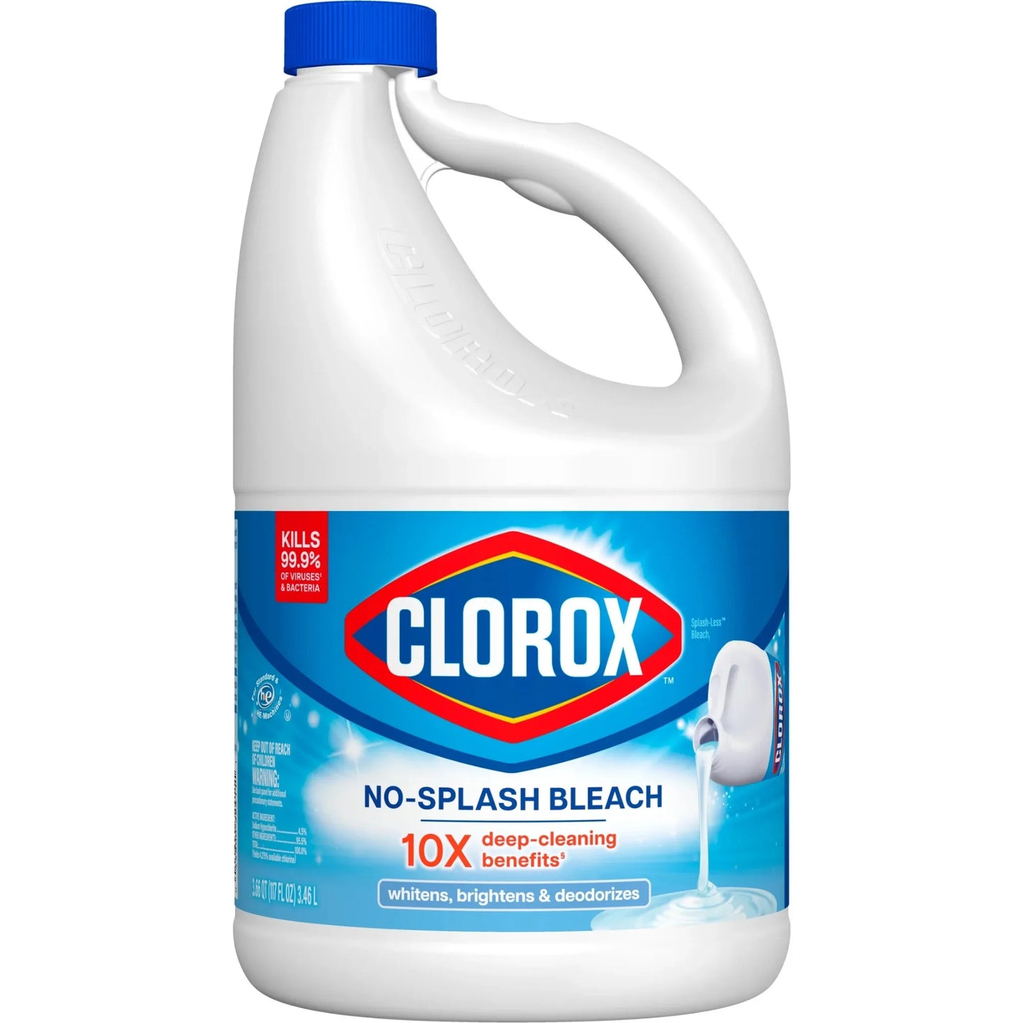 Splash-Less Liquid Bleach Cleaner, Regular Scent, 10X DEEP CLEANING BENEFITS,117 fl oz