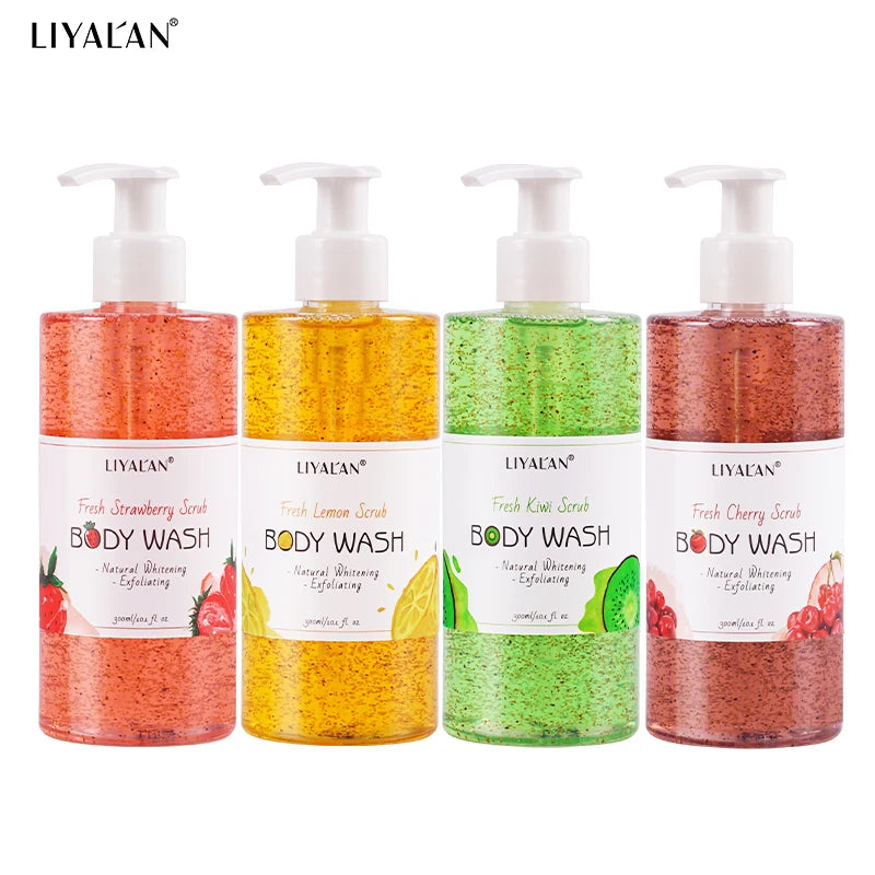 Fruit Scrub Shower Gel Exfoliating Soothing Whitening Body Wash Lightening Pore Deep Clean Skin Moisturizing Bath Foam Organic