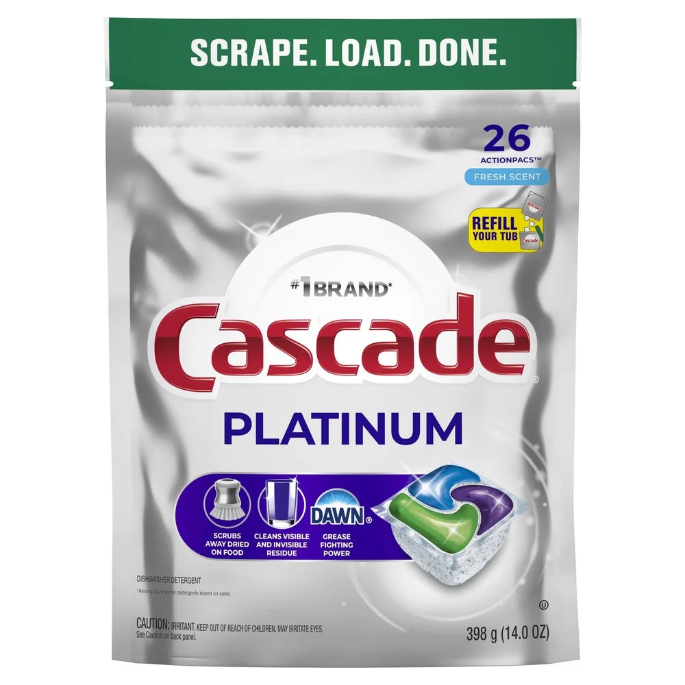 Platinum Dishwasher Pods ActionPacs Fresh Dish Detergent Premeasured Enzyme Clean No Prewash Sparkling Dishes 26 Count