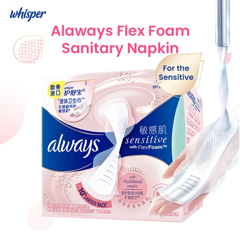 Whisper always sensitive with flexfoam sanitary pad Sanitary Napkin Always Sensitive with FlexFoam Made from Liquid