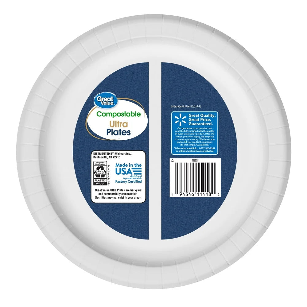 Disposable Compostable Paper Plates 10 Inch 100 Count Heavy Duty Microwave Safe Soak Proof Perfect Parties Events Gatherings