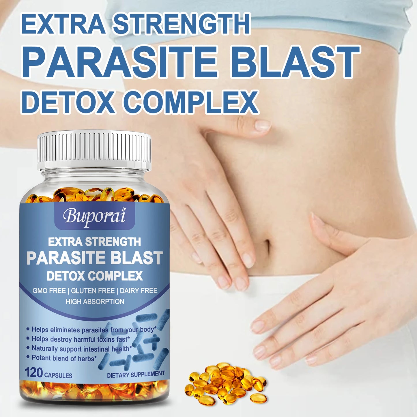 Parasite Blast Detox Complex - Eliminate Parasites, Cleanse The Intestines, and Improve Digestion - 120 Capsules