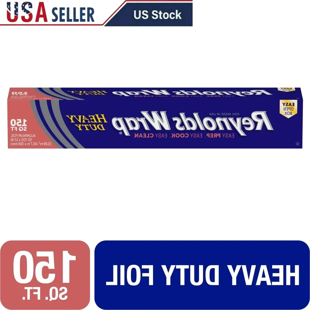 12Inch 150SqFt Heavy Duty Aluminum Foil Roll Thick Durable Easy Open Cleanup for Baking